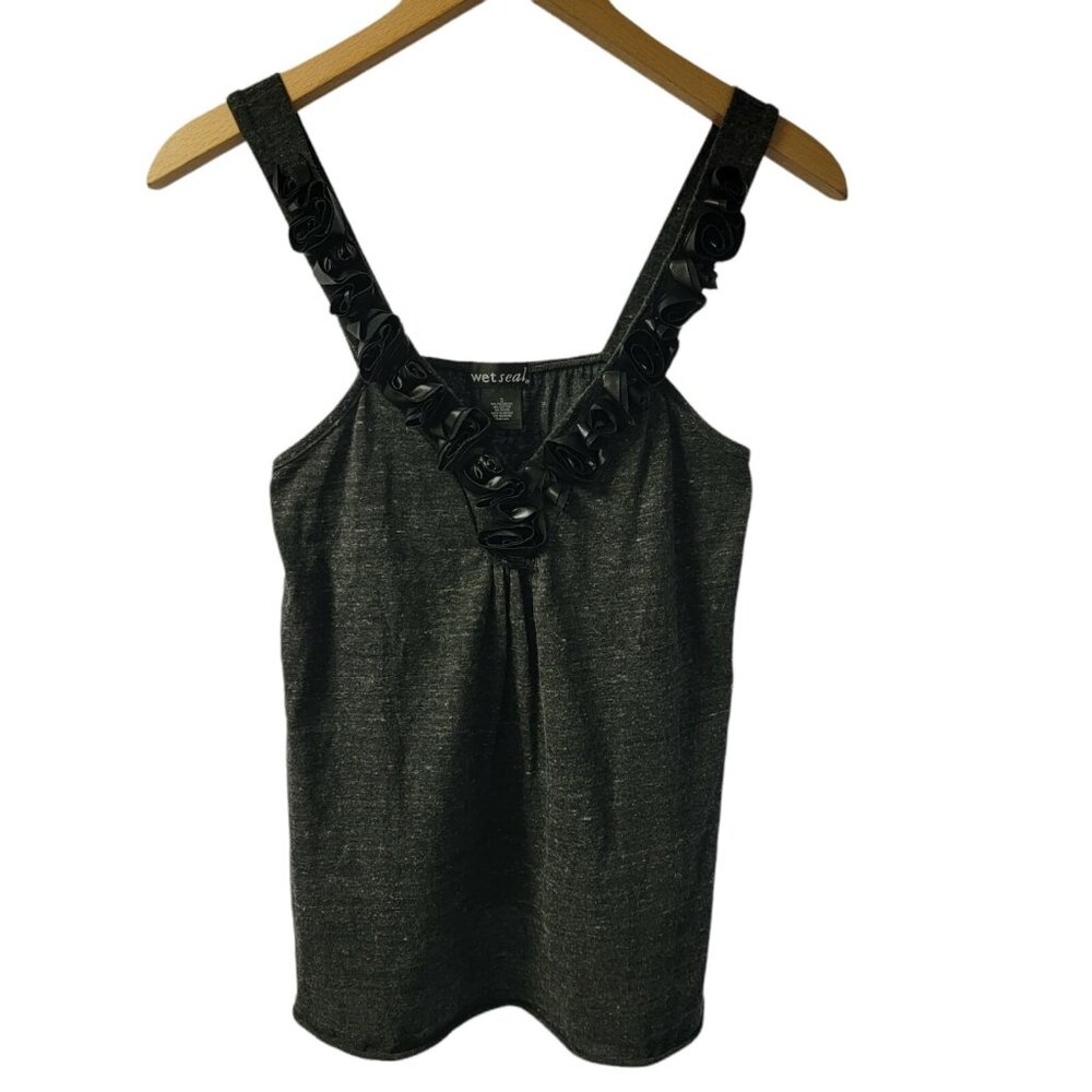 Wet Seal Halter Top Blouse Y2K Floral‎ Accent Trim Flowy Cotton Blend Small